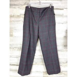 Talbots Womens 10 Gray Red Plaid Zip Lined Wool Blend Straight Wide Leg Pants